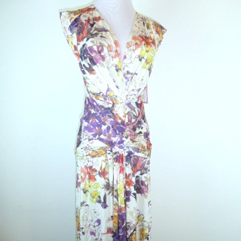 Roberto Cavalli Vibrant Floral Midi Dress - Purple, Yellow, Orange - Picture 4 of 10